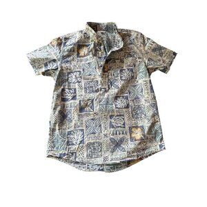 Catch Surf Blue Polynesian Hawaiian Tiki‎ Island Print Pop over Shirt Size Small